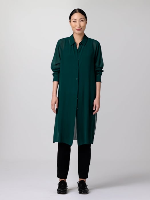 Sheer Silk Georgette Classic Collar Long Shirt | EILEEN FISHER Sheer Silk Georgette Classic Collar Long Shirt | EILEEN FISHER
