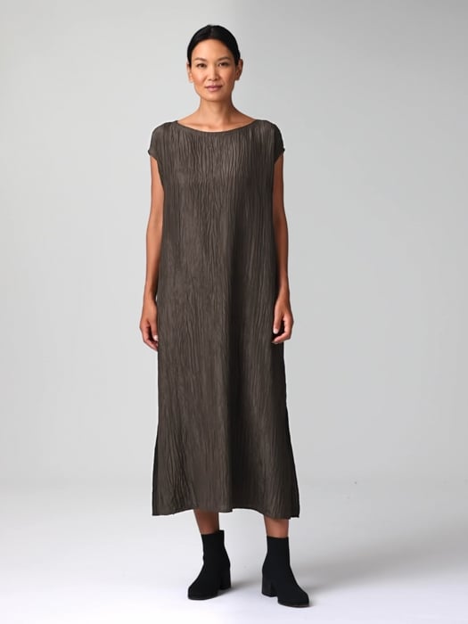 Textured Silk Jacquard Bateau Neck Dress | EILEEN FISHER Textured Silk Jacquard Bateau Neck Dress | EILEEN FISHER