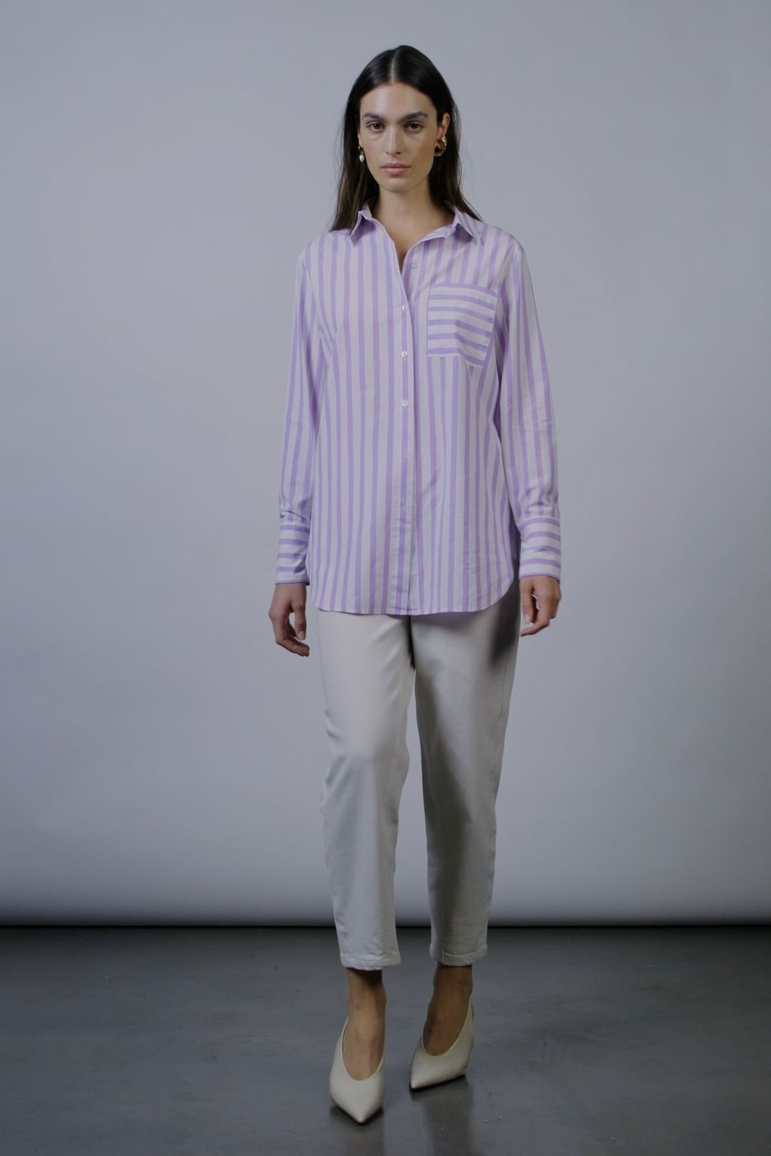 ITALY Purple Label コットンシルクアイボリー 長袖シャツL16 ITALY Purple Label コットンシルクアイボリー 長袖シャツL16