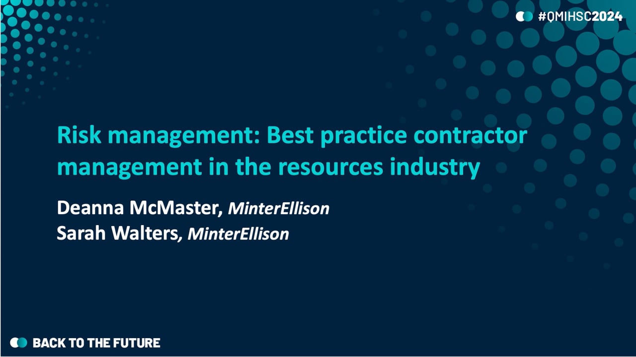 McMaster/Walters - Risk management: Best practice contractor management in the resources industry