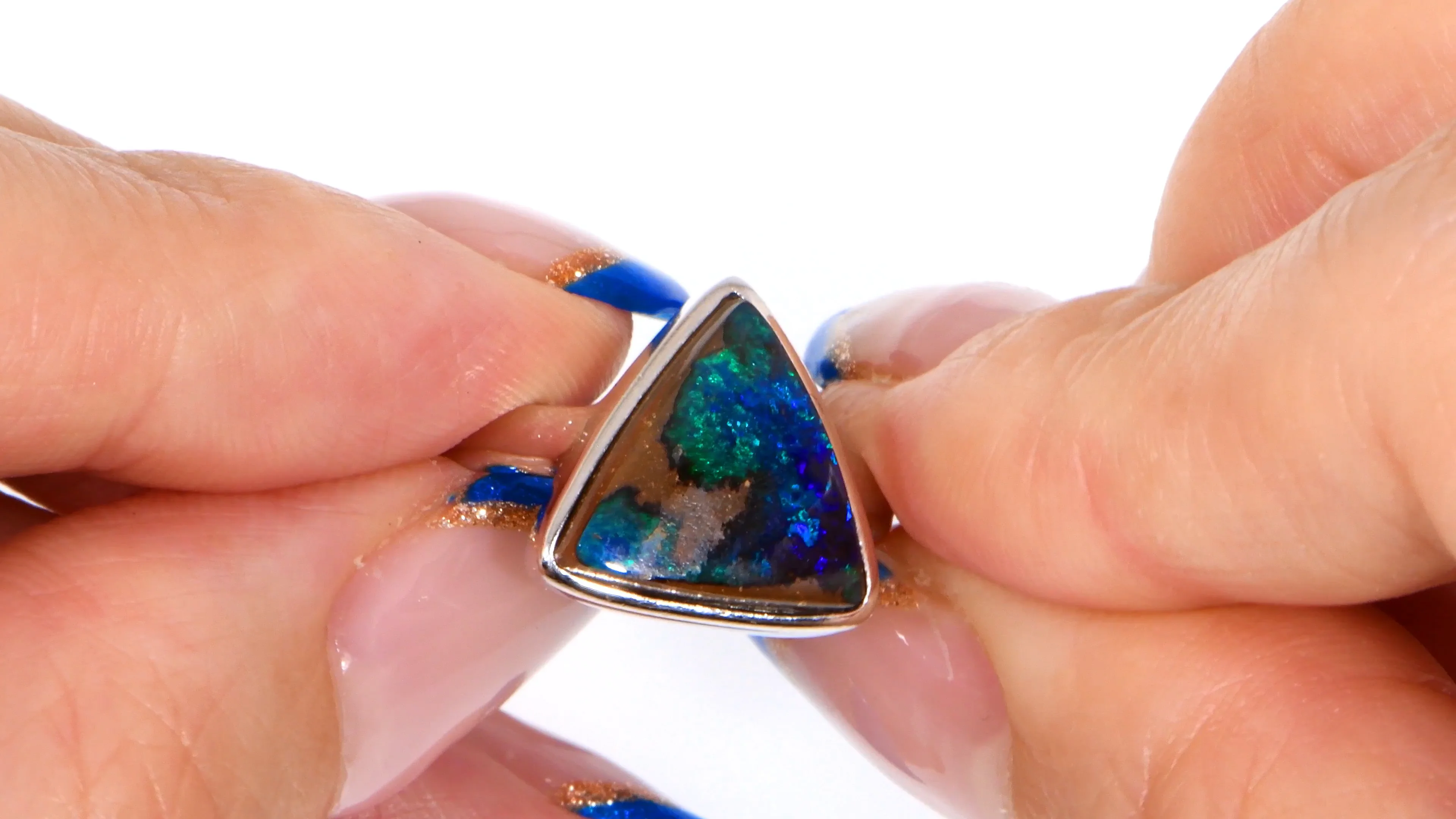 Sterling Silver Blue Triangle Boulder Opal Ring 17 ct US 7