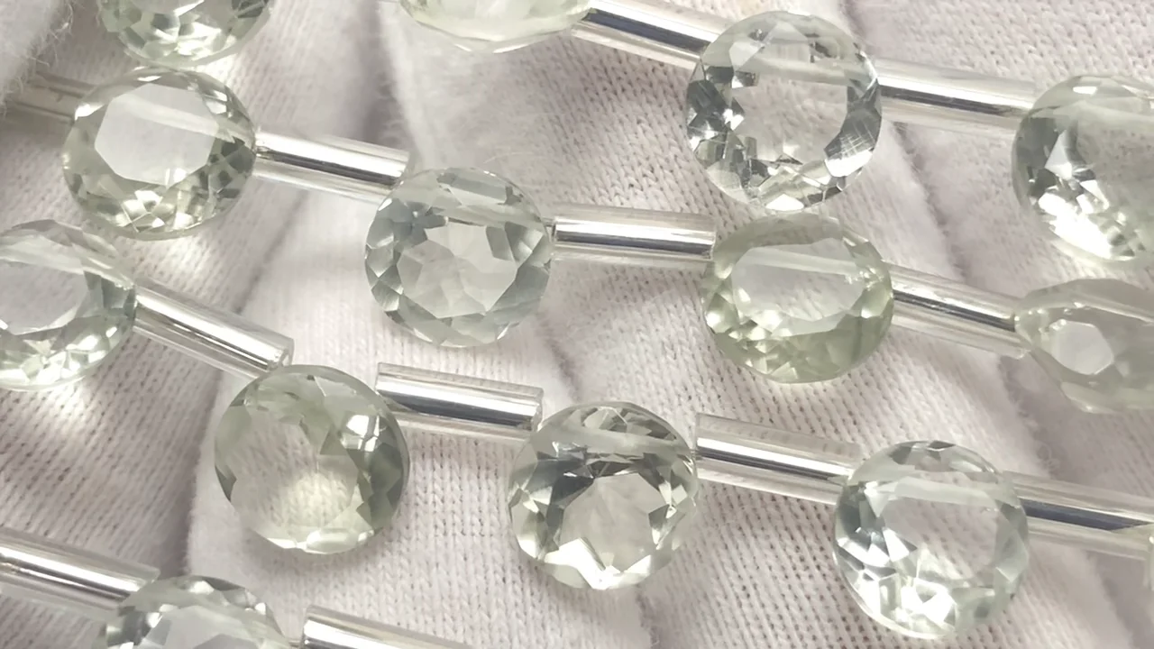 グリーンアメジスト ラウンドファセットカット7×7mm 1連（8粒