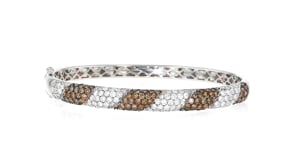C. 1990 Vintage 4.65 ct. t.w. Brown and White Diamond Striped Bangle Bracelet in 14kt White Gold