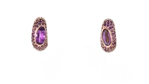 C. 2000 Vintage Roberto Coin 4.25 ct. t.w. Amethyst Hoop Earrings in 18kt Rose Gold
