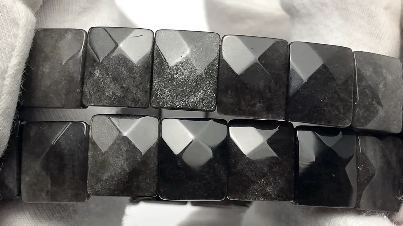 シルバーオブシディアン 2つ穴レクタングルカット12×10×5mm バングル