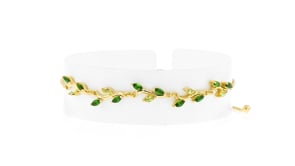 .70 ct. t.w. Chrome Diopside and .30 ct. t.w. Peridot Leaf Bolo Bracelet in 18kt Gold Vermeil