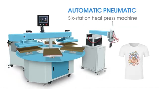 6040cm PLC automatic six station heat press heat transfer sublimation machine