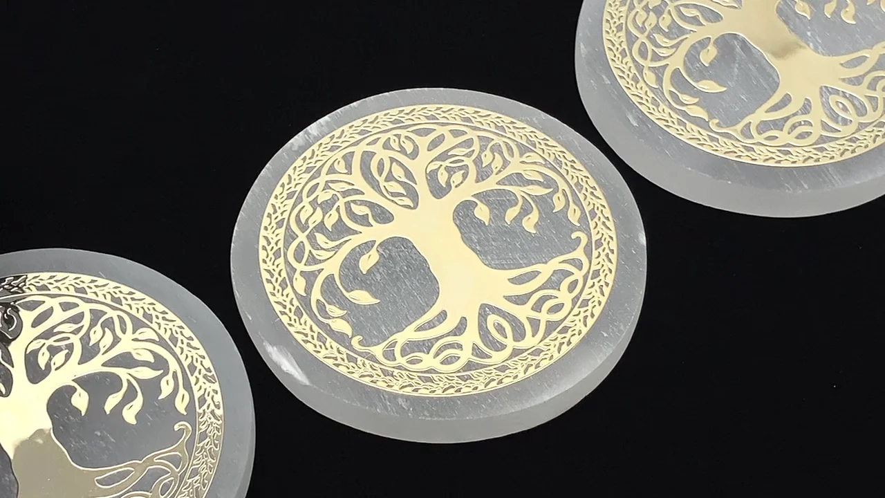 セレナイト（ジプサム） ツリーオブライフ デザイン入りフラットコイン