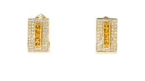 C. 1980 Vintage 1.60 ct. t.w. Citrine and 1.50 ct. t.w. Diamond Earrings in 18kt Yellow Gold