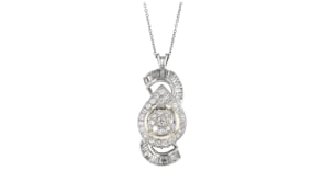 C. 1980 Vintage 1.75 ct. t.w. Diamond Swirl Pendant Necklace with Onyx in Platinum