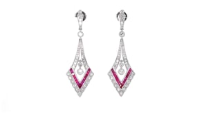 C. 1990 Vintage .80 ct. t.w. Diamond and .80 ct. t.w. Ruby Drop Earrings in Platinum