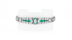 C. 1950 Vintage 2.45 ct. t.w. Diamond Bracelet with Simulated Emeralds in Platinum