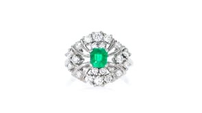 C. 1980 Vintage .60 Carat Emerald and .90 ct. t.w. Diamond Ring in Platinum