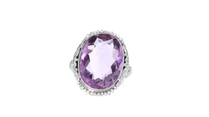 C. 1950 Vintage 8.50 Carat Amethyst Ring with Seed Pearls in 18kt White Gold