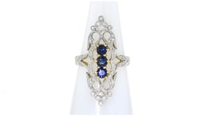C. 1980 Vintage .60 ct. t.w. Sapphire and .30 ct. t.w. Diamond Dinner Ring in 18kt Yellow Gold