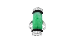 C. 1990 Vintage Jade Ring with Black Onyx and .30 ct. t.w. Diamonds in 18kt White Gold