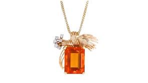 C. 1950 Vintage 16.00 Carat Citrine and .25 ct. t.w. Diamond Pin/Pendant Necklace in 18kt Yellow Gold