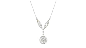 C. 1915 Vintage .75 ct. t.w. Diamond Filigree Drop Necklace in Platinum and 18kt Yellow Gold
