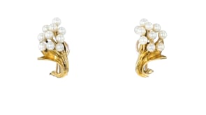 C. 1960 Vintage 4mm Cultured Pearl Cluster Earrings in 18kt Yellow Gold