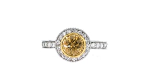 C. 2000 Vintage .89 Carat Certified Brown Diamond and .75 ct. t.w. White Diamond Halo Ring in 18kt White Gold