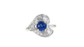 C. 1980 Vintage .80 Carat Sapphire and .50 ct. t.w. Diamond Ring in 14kt White Gold