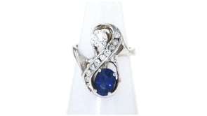 C. 1980 Vintage 1.70 Carat Sapphire and .90 ct. t.w. Diamond Ring in 14kt White Gold