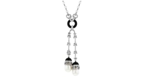 C. 1990 Vintage Onyx and Cultured Pearl Necklace with 1.65 ct. t.w. Diamonds in 18kt White Gold