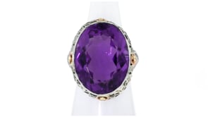 C. 1950 Vintage 19.75 Carat Amethyst Cocktail Ring in 18kt White Gold