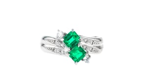 C. 1990 Vintage .69 ct. t.w. Emerald and .13 ct. t.w. Diamond Ring in Platinum
