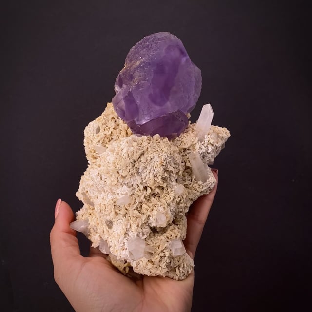 Fluorite on Dolomite and Quartz