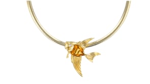 C. 1980 Vintage 7.25 Carat Citrine Fish Slide Omega Necklace in 14kt Yellow Gold