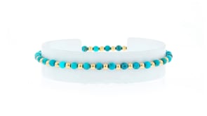 3-3.5mm Turquoise Bead Stretch Bracelet in 10kt Yellow Gold