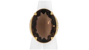 20.00 Carat Smoky Quartz and 1.60 ct. t.w. White Zircon Ring in 18kt Gold Over Sterling