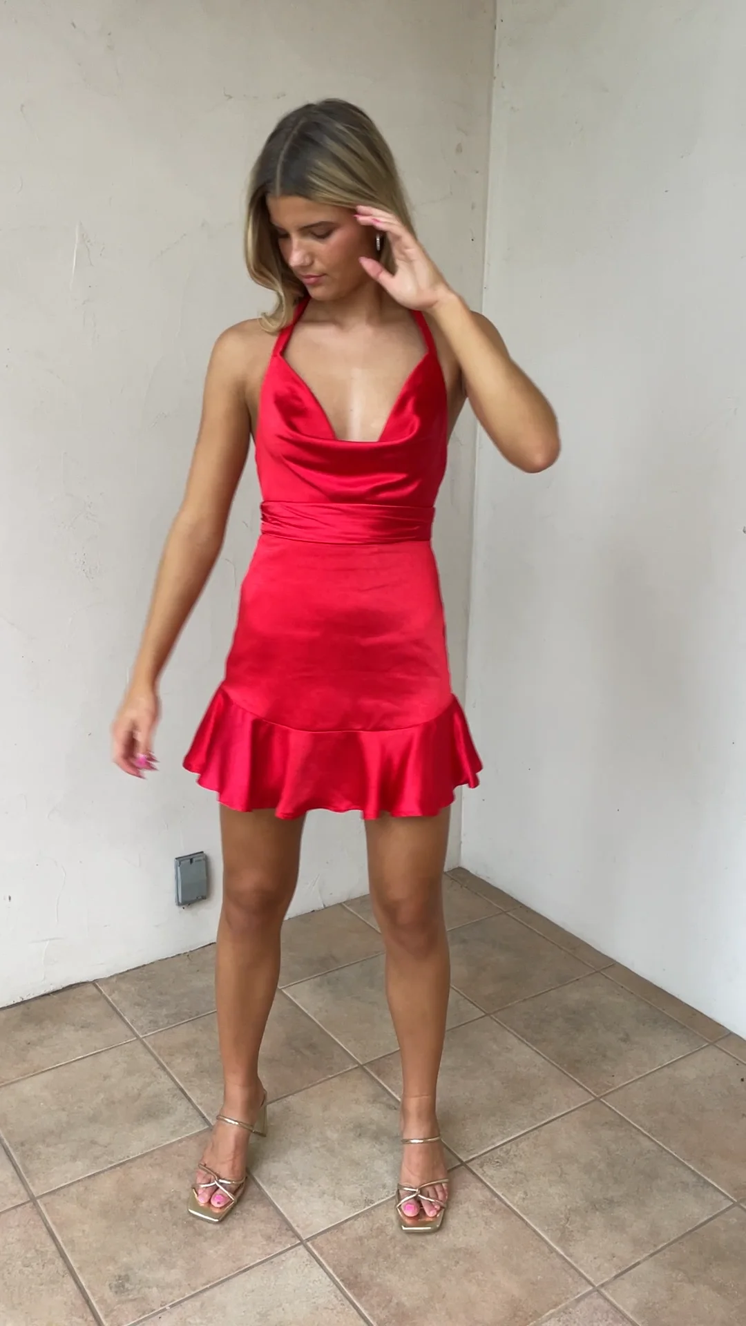 red satin cowl neck mini dress Red Satin Cocktail Dress - Sexy Red Mini Dress - Cowl Neck Mini