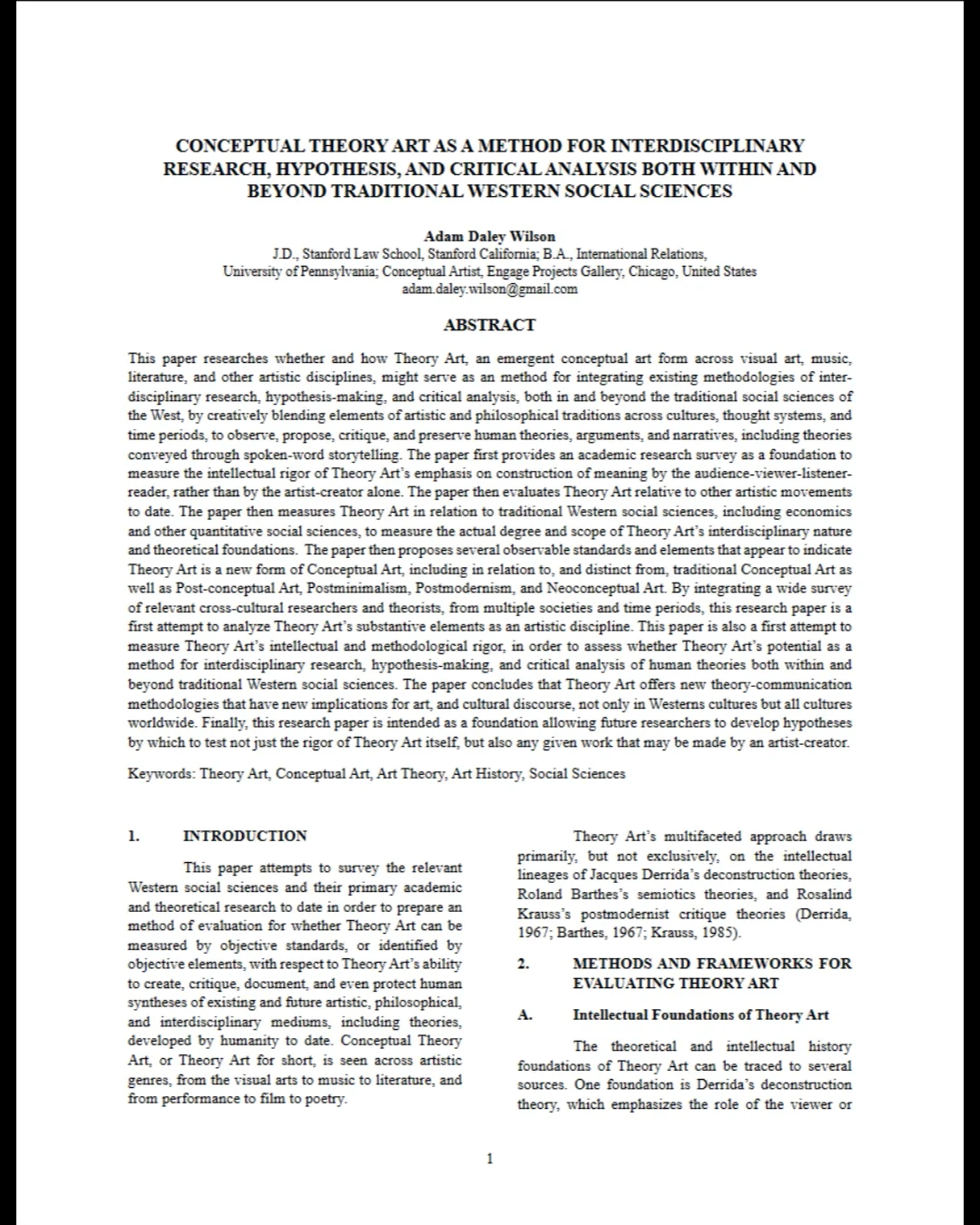 Conceptual Theory Art and Post Theory Art As Method - Adam Daley Wilson ...