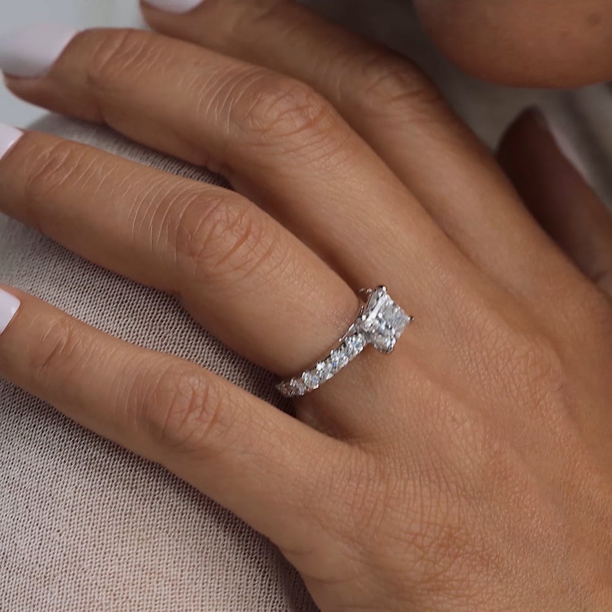 product video 2 for 4 ctw Princess Lab Grown Diamond Engagement Ring with Split Prong Side Accents