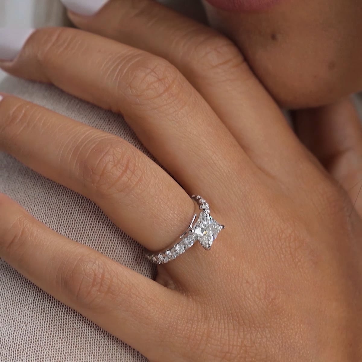 product video 2 for 4 ctw Princess Lab Grown Diamond Engagement Ring with Split Prong Side Accents
