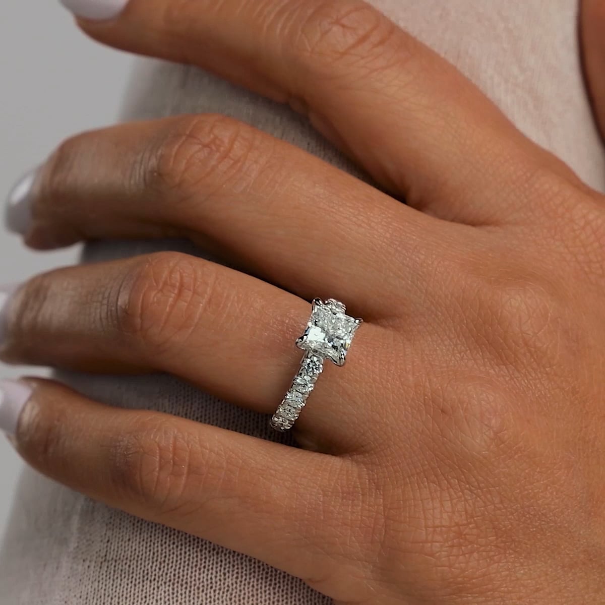 product video 2 for 3 ctw Princess Lab Grown Diamond Engagement Ring with Split Prong Side Accents