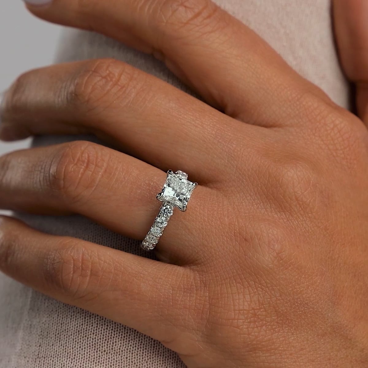 product video 2 for 3 ctw Princess Lab Grown Diamond Engagement Ring with Split Prong Side Accents