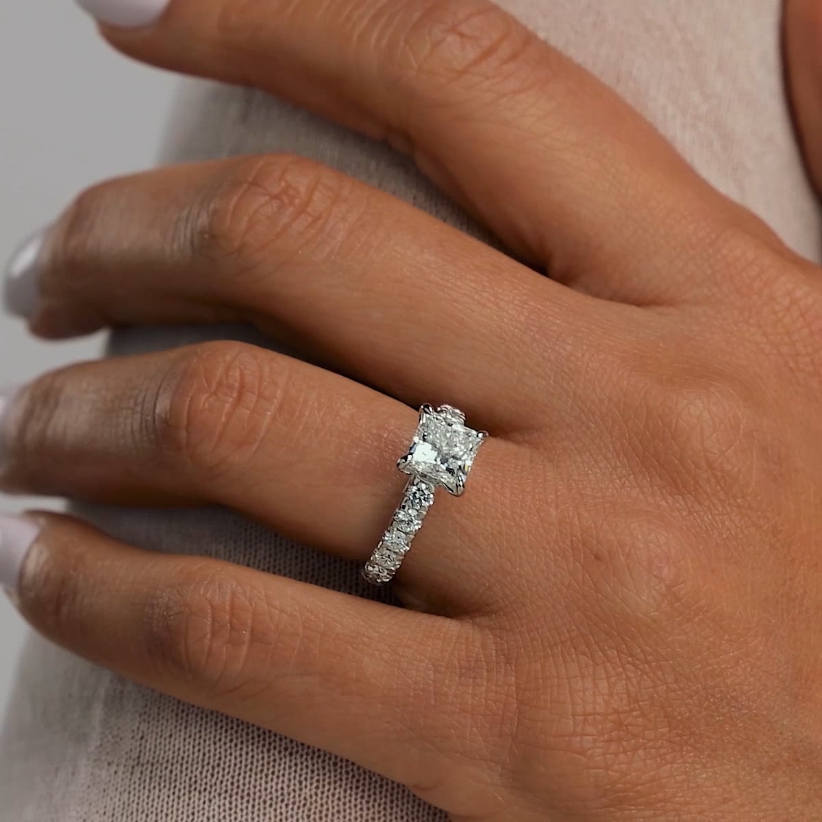 product video 2 for 3 ctw Princess Lab Grown Diamond Engagement Ring with Split Prong Side Accents