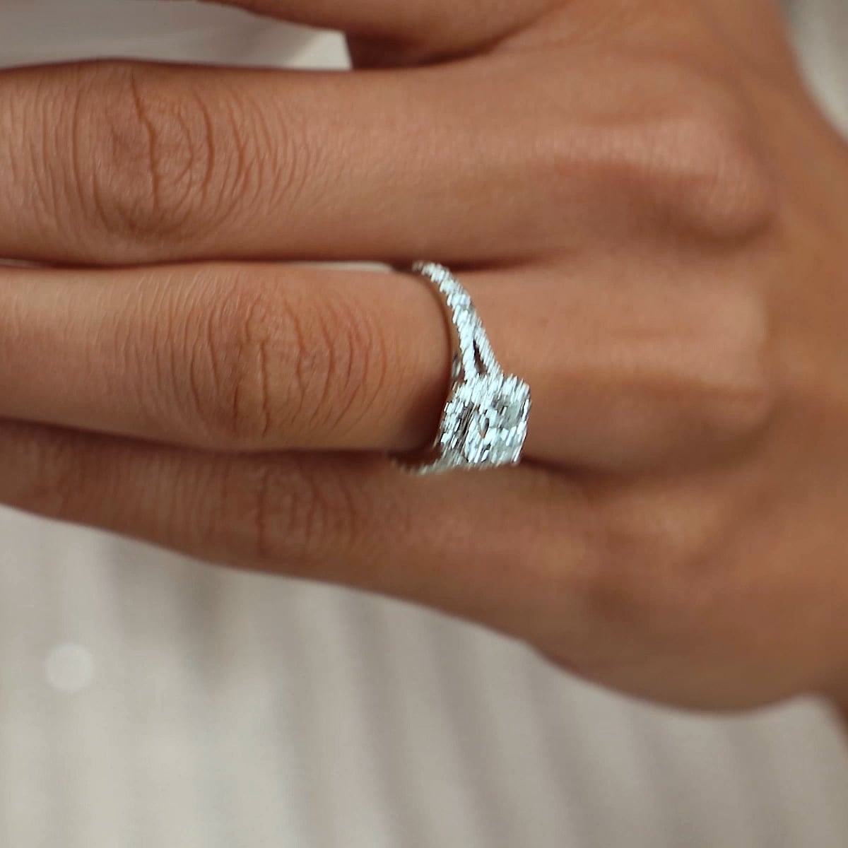 product video 2 for 1 1/2 ctw Cushion Lab Grown Diamond Split Shank Halo Engagement Ring