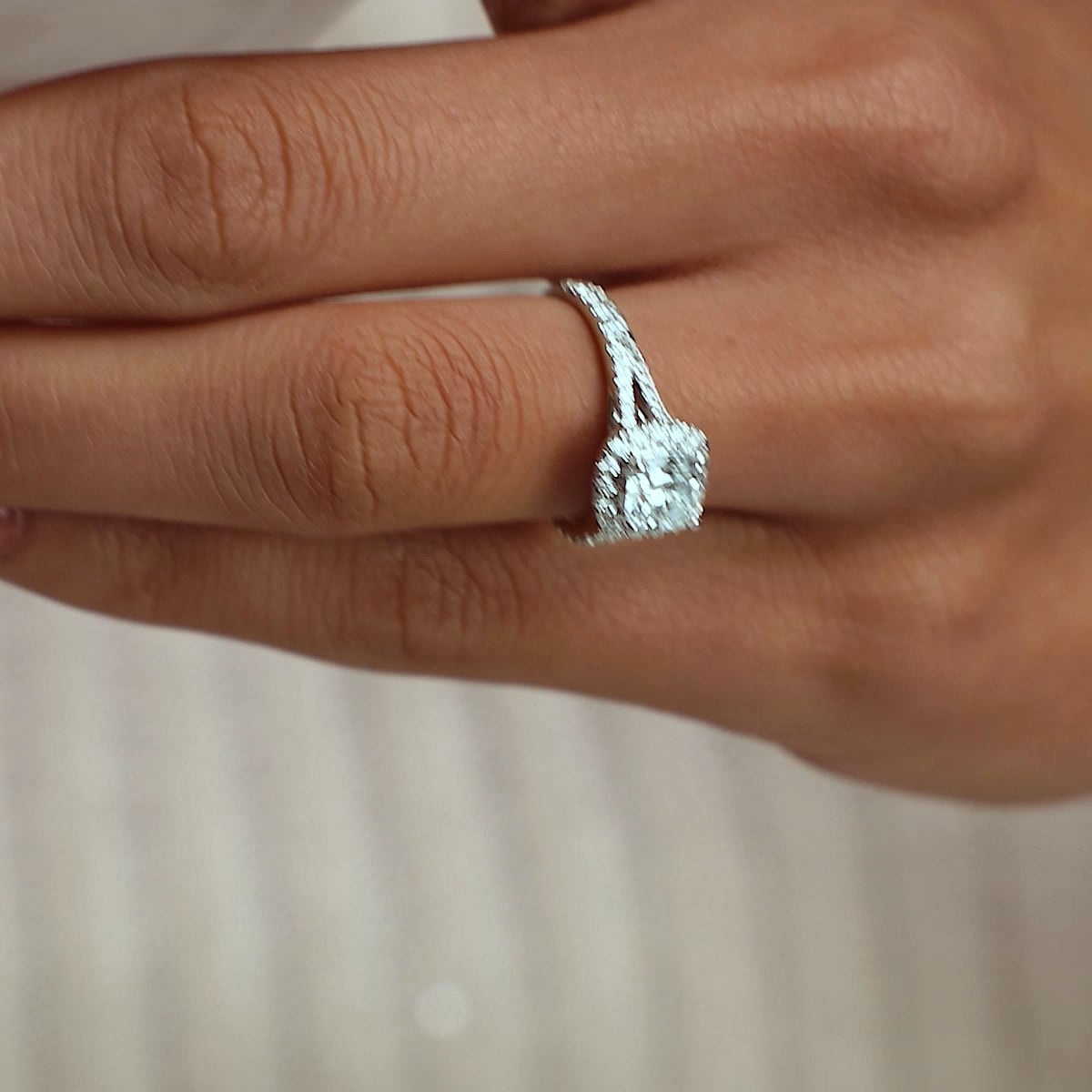 product video 2 for 1 1/2 ctw Cushion Lab Grown Diamond Split Shank Halo Engagement Ring