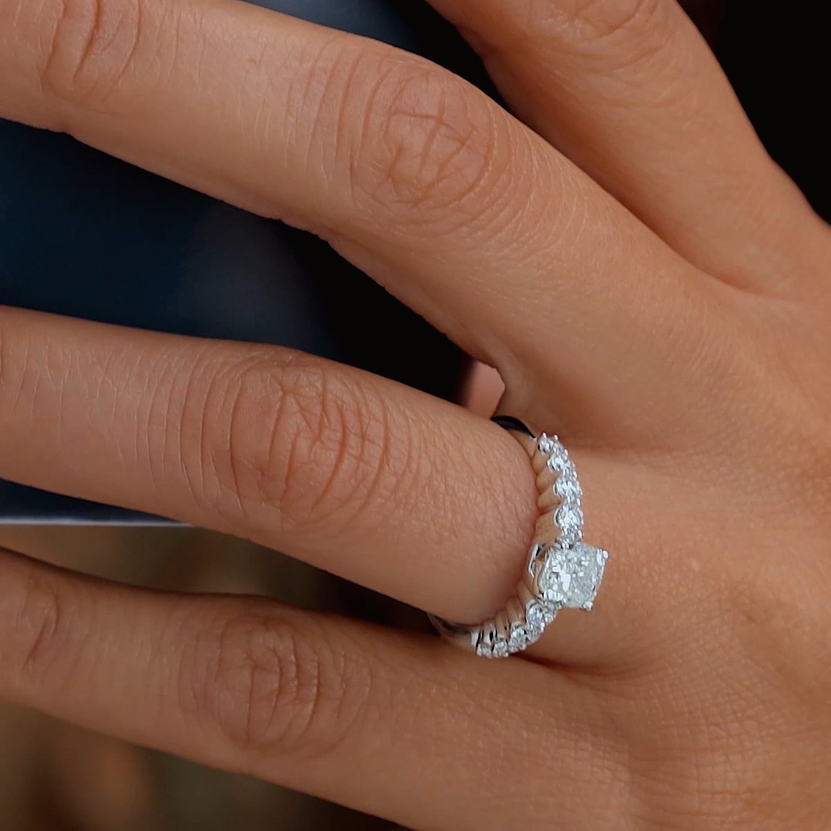 product video 2 for 2 ctw Cushion Lab Grown Diamond Graduated Engagement Ring