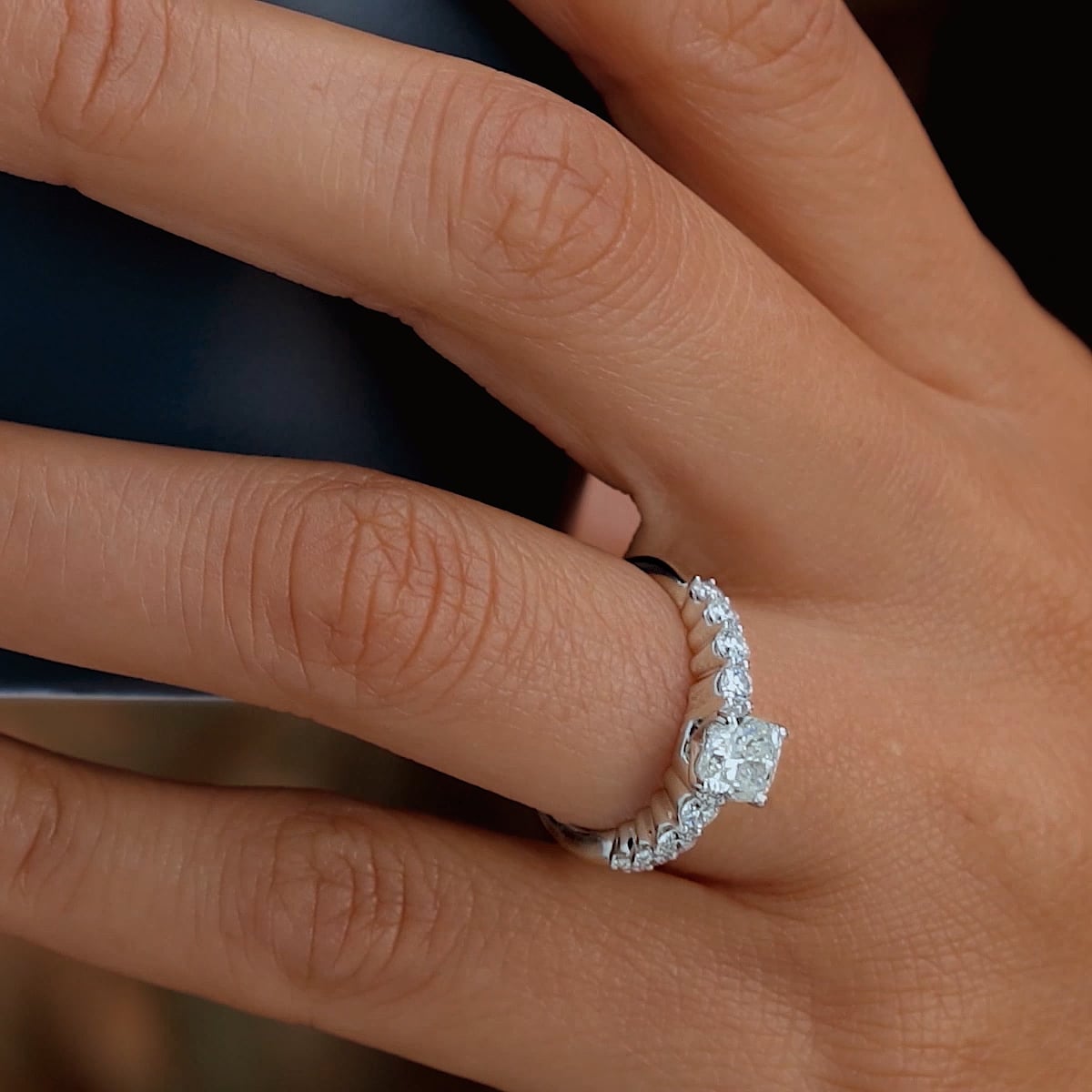 product video 2 for 2 ctw Cushion Lab Grown Diamond Graduated Engagement Ring
