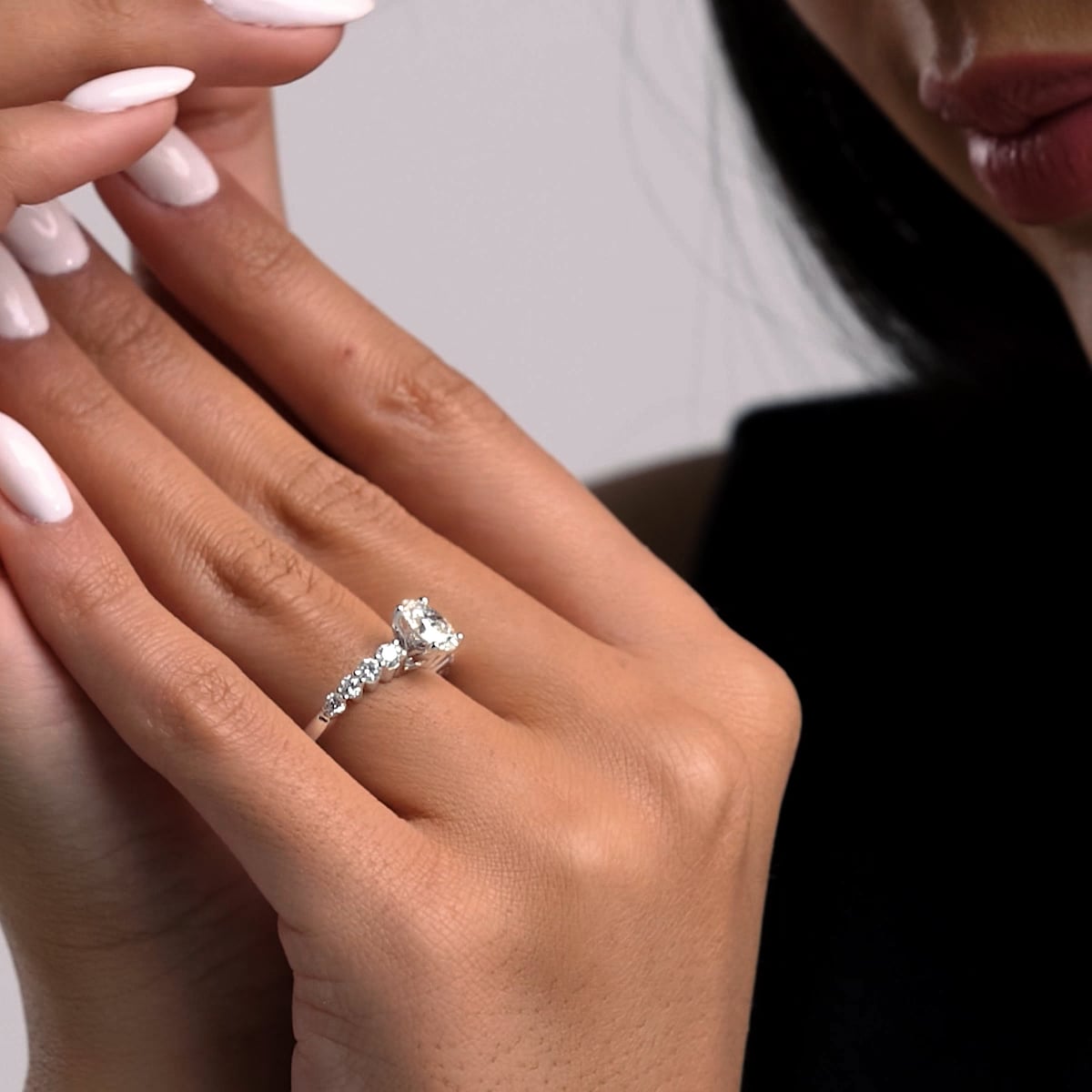 product video 2 for 1 1/2 ctw Oval Lab Grown Diamond Graduated Engagement Ring