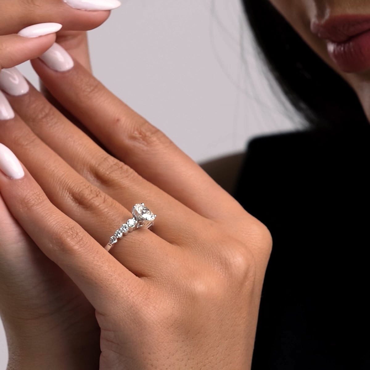 product video 2 for 1 1/2 ctw Oval Lab Grown Diamond Graduated Engagement Ring