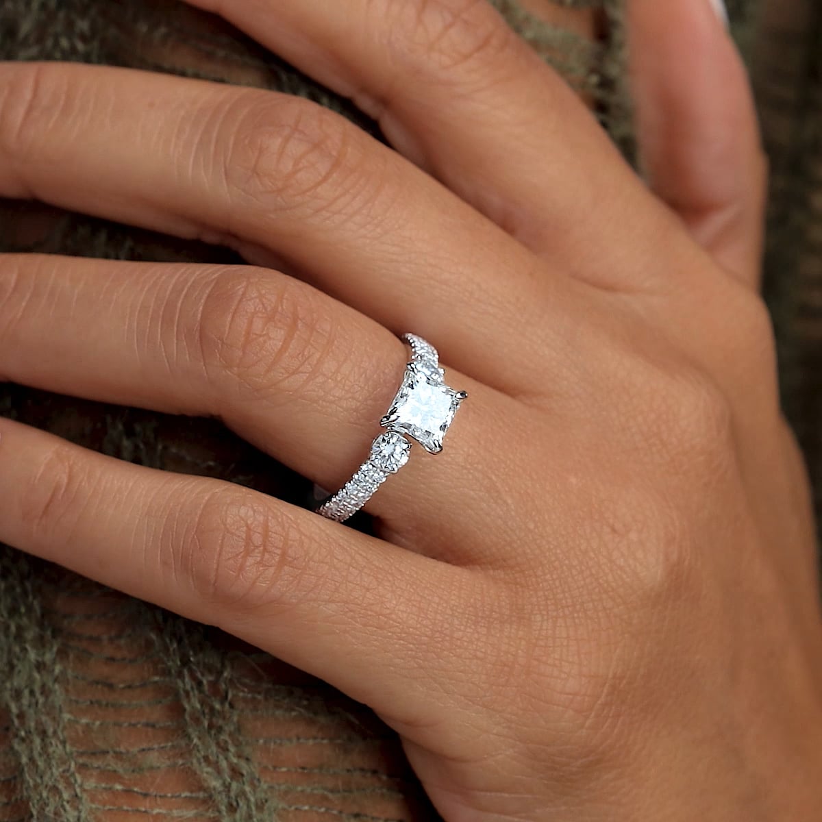product video 2 for 3 ctw Princess Lab Grown Diamond Engagement Ring with Double Row Side Accents