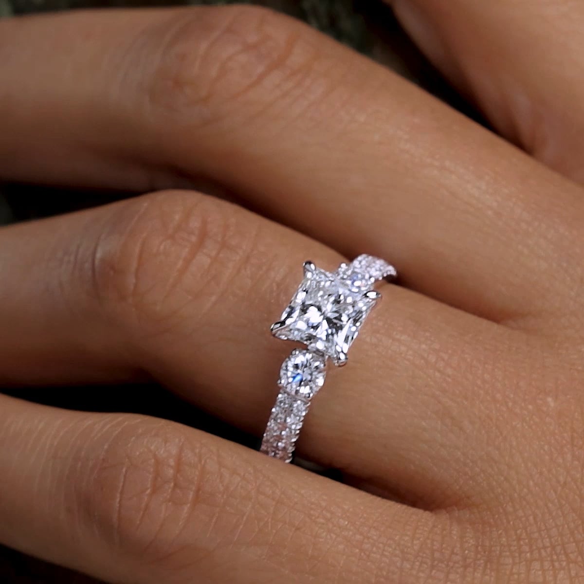product video 2 for 3 ctw Princess Lab Grown Diamond Engagement Ring with Double Row Side Accents