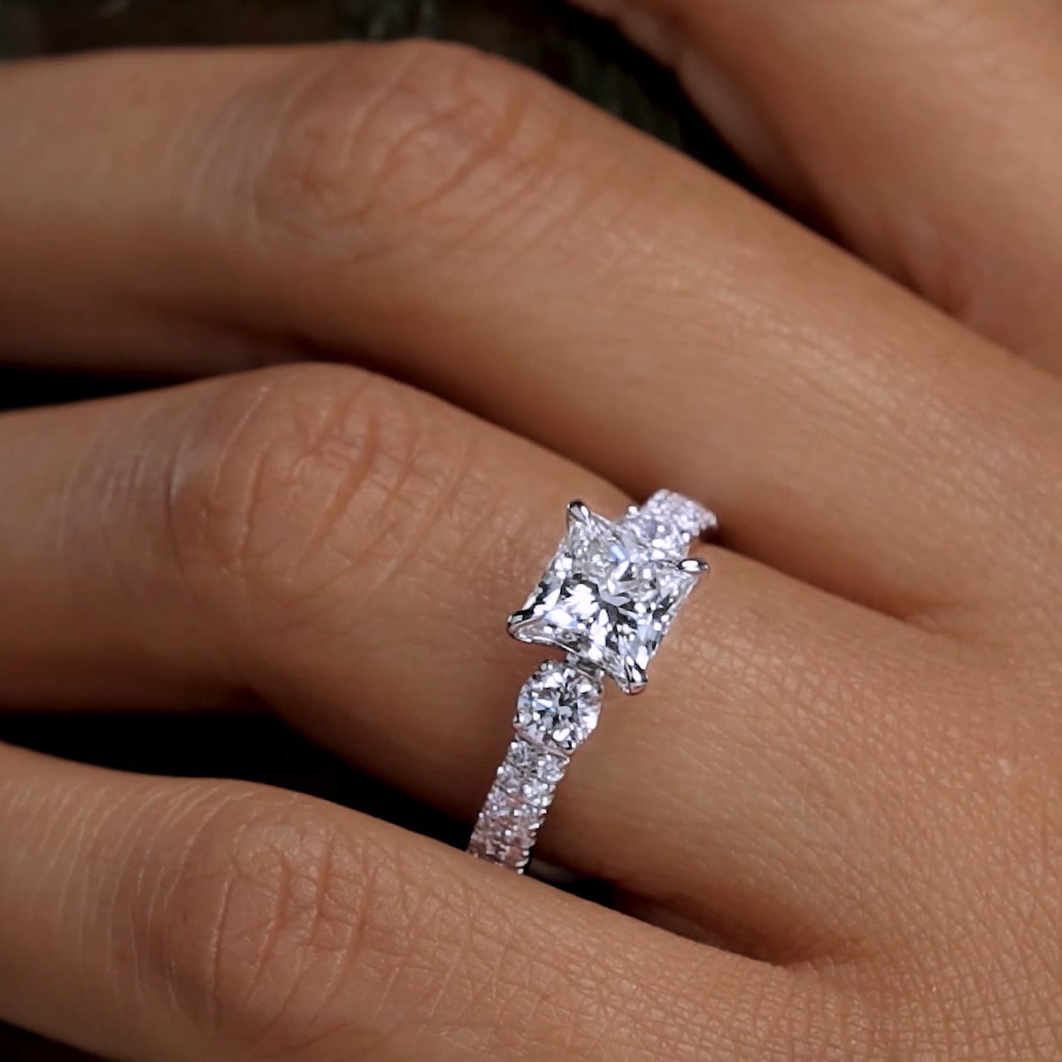 product video 2 for 3 ctw Princess Lab Grown Diamond Engagement Ring with Double Row Side Accents