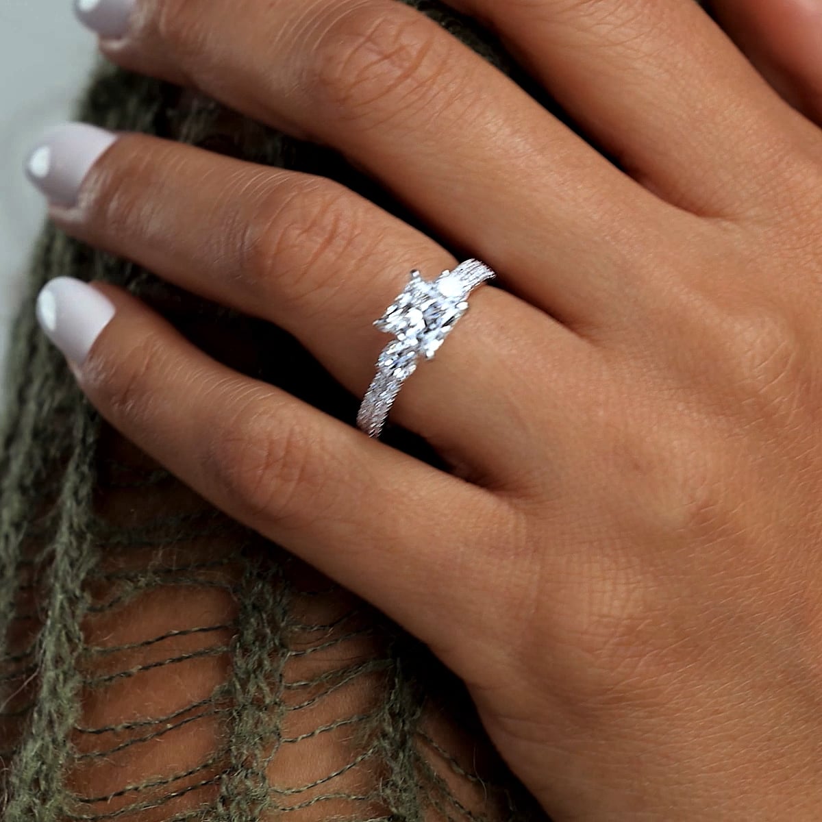 product video 2 for 3 ctw Princess Lab Grown Diamond Engagement Ring with Double Row Side Accents